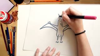 Como desenhar um Pterodáctilo  desenhando Dinossauros para crianças [upl. by Blisse]