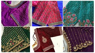 Straight line aari work blouse design 💥aari work blouse designs 💥 maggam work blouse designaariwork [upl. by Eelra]