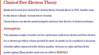 FREE ELECTRON THEORY DRUDELORENTZ THEORY [upl. by Raman]