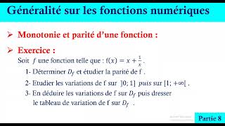 généralités sur les fonctions numériques  variation et parité dune fonction  partie8 [upl. by Renmus677]