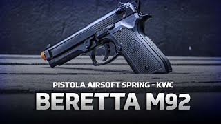 Pistola Airsoft Spring KWC Beretta M92 REVIEW E TESTE [upl. by Anneyehc]