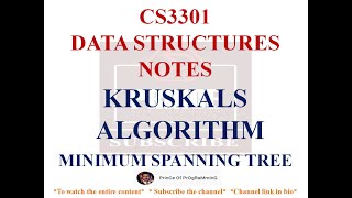 KRUSKALS ALGORITHM NOTES  MINIMUM SPANNING TREE  CS3301 DATASTRUCTURES NOTES [upl. by Anairda330]