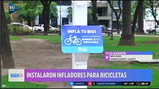 Instalan infladores para las ruedas de las bicicletas en la plaza San Martín de la capital tucumana [upl. by Ailahtan99]