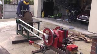 AMANCO STATIONARY ENGINE at work with Saw Bench [upl. by Naitsirc]