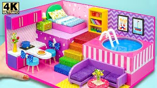 DIY Miniature House 19 ❤️ Build Round Swimming Pool Bedroom Kitchen Living Room from Cardboard [upl. by Ellekim758]