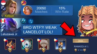 LANCELOT FAKE WINRATE PRANK IN RANDOM LOBBY 😂 They think im crazy 😭 [upl. by Ecaidnac542]