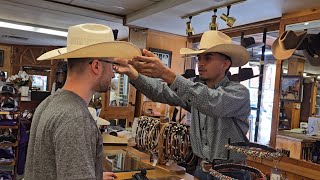 CUSTOM COWBOY HAT FITTING AT M L LEDDYS TX🇺🇸 [upl. by Narud]