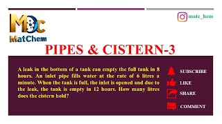 Pipes amp Cistern 3 pipes cistern emptying filling capacity ssc cgl kpsc upsccsat ntpc [upl. by Martinic]