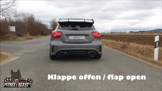 STREETBEAST exhaust by Friedrich Motorsport Mercedes A250 Sport 4matic W176 76mm Klappenanlage [upl. by Annoyt]