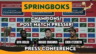 SPRINGBOKS Post match press conference after winning Rugby Champs Rassie Siya and Eben chat [upl. by Bernard]