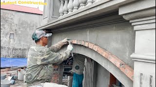 Technique For Plastering The Arch Wall On The Front Of The House Is Perfect With Fine Sand Cement [upl. by Karlie470]