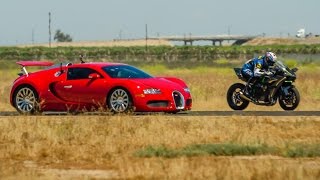 Kawasaki H2R vs Bugatti Veyron Supercar  12 Mile Airstrip Race 2 [upl. by Dnilasor]