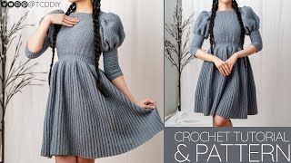 How to Crochet Puff Sleeve Dress  Pattern amp Tutorial DIY [upl. by Lupe324]