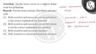 Assertion Areolar tissue serves as a support frame work for epithelium Reason Areolar tissue [upl. by Ahsinot683]