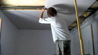 how to put a plasterboard ceiling up on your own at height [upl. by Naujahs]