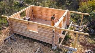 I Finished The Off Grid Log Cabin Walls With Hand Tools amp Building Porch Columns  EP17 [upl. by Nosidam]