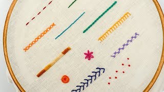 TOP 12 STITCHES IN HAND EMBROIDERY  Tutorial for Beginners [upl. by Patty]