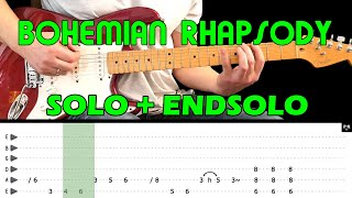 BOHEMIAN RHAPSODY  Guitar lesson  solo amp endsolo with tabs  Queen  fast amp slow [upl. by Ahsiek]