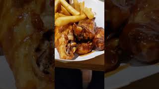 Barbecue chicken wings serve with fries [upl. by Meill]