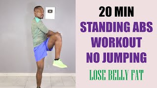 20 Minute Standing Abs Workout No Jumping Lose Belly Fat At Home [upl. by Netsirk129]