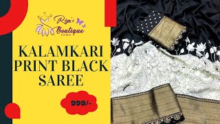 Beautiful Kalamkari Digital Print Black Saree  Affordable Elegance at Riyas Boutique [upl. by Layap419]