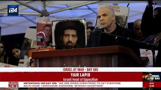 WATCH Israeli opposition leader Yair Lapid delivers speech at the Hostages Square [upl. by Mab]