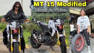 MT15 crazy modified😍with all accessories 🤩 black amp white Theme🥵MT GIRL PURVIMTGIRLPURVI [upl. by Aisiat824]