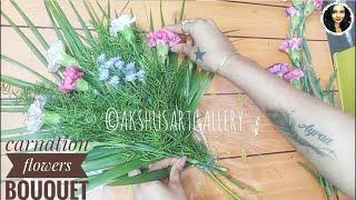 Easy way to make multicolor carnation flowers bouquet  flower wrapping AKSHUSARTGALLERY [upl. by Ahsrat]