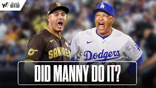 Padres Manny Machado DODGER DUGOUT DRAMA Throws Ball at Dave Roberts  Baseball BarBCast [upl. by Bohun]