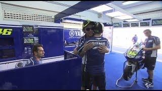 LorenzoVsMarquez Lorenzo greets Rossi in Valencia [upl. by Cailean941]