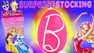 SURPRISE Toy Stocking Disney Princess Giant Barbie Play Doh Egg Frozen MLP Christmas [upl. by Coral]