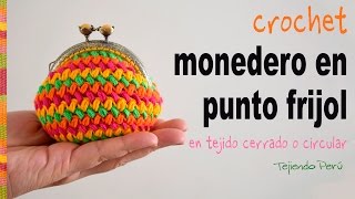 Monedero con broche en punto frijol tejido en circular a crochet  Tejiendo Perú [upl. by Enylorac3]