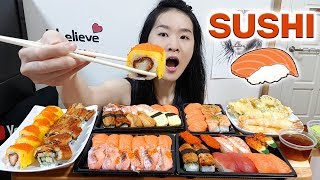 JAPANESE FOOD FEAST Nigiri Salmon Sushi Unagi Sushi Rolls Tamago Tempura  Eating Show Mukbang [upl. by Karol796]