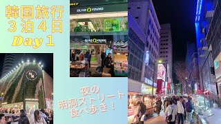 韓国旅行３泊４日Day１ ～ほぼ明洞ストリート編～ [upl. by Darrel]