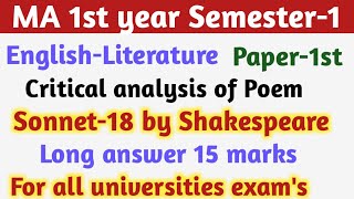 ma 1st year Semester1 Paper114th17th Century Unit2 poetry Sonnet18 long answer [upl. by Llennahc]