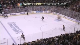 Gregory Campbell hard core after slapshot to leg  6513 Pittsburgh Penguins vs Boston Bruins NHL [upl. by Kwasi]