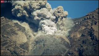 Jan 11 2024 Runaway lava boulders amp swirling ash plumes from Semeru volcano Indonesia [upl. by Oiromed]