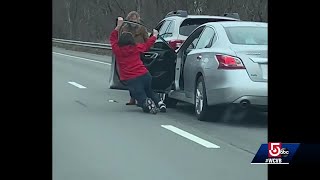 Women engage in road rage confrontation in middle of Route 128 [upl. by Onirotciv]