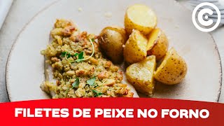 Filetes de pescada panados no forno com arroz de tomate 2020 Receitas da Gula [upl. by Enixam606]