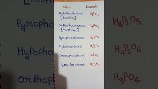 Hypophosphorous orthophosphorous pyrophosphorous formula chemistryshorts [upl. by Leunamme]