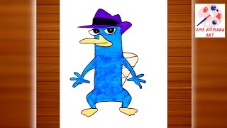 🎨 How to Draw Perry the Platypus from Phineas and Ferb  Cartoon Drawing Tutorial  Ume Romaan Art [upl. by Elbys]