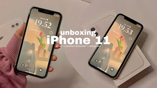 iPhone 11 unboxing 2023white🎧🤍 unboxing aesthetic  set up camera test ੈ✩‧₊˚ [upl. by Clarkson]