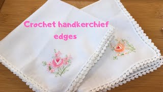 Crochet handkerchief edgesEasy tutorial ถักโครเชต์ขอบผ้าเช็ดหน้า Button Craft by Pan🌼 [upl. by Aenat]