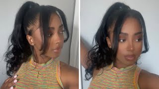 How To Quick Weave Ponytail With Bangs NO GLUE Barbie Ponytail Natural Hair Hairstyles Ft Unice [upl. by Blinny668]