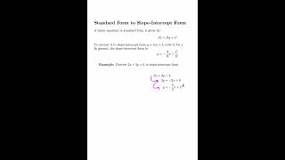 Standard Form to Slope Intercept Form of a Linear Equation in 1Minute standardform algebra [upl. by Gearhart]