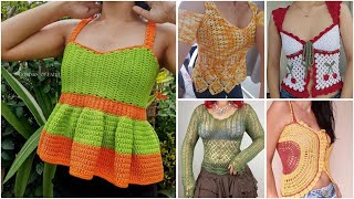 Beautiful crochet cotton thread fancy topcrochet colourful designer top designs crochetcroptop [upl. by Griff224]