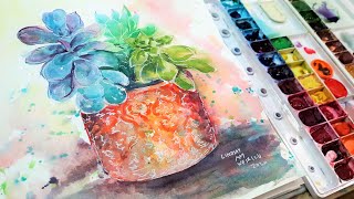 Succulents Loose Watercolor TutorialPaint With Me [upl. by Ymmor81]