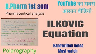 Ilkovic Equation ll Polarography measurement ll BPharm 1st sem ll pharmaceutical analysis youtube [upl. by Anaili61]