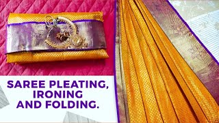 How to pleat iron amp fold silk saree easily  Saree pleating technique Simple Trick for beginners [upl. by Dohsar]