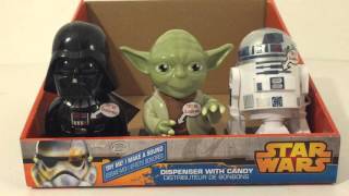 STAR WARS  3 CANDY DISPENSERS WITH SOUND  DEMO  YODA  DARTH  VADER  R2D2 [upl. by Aerdnael]